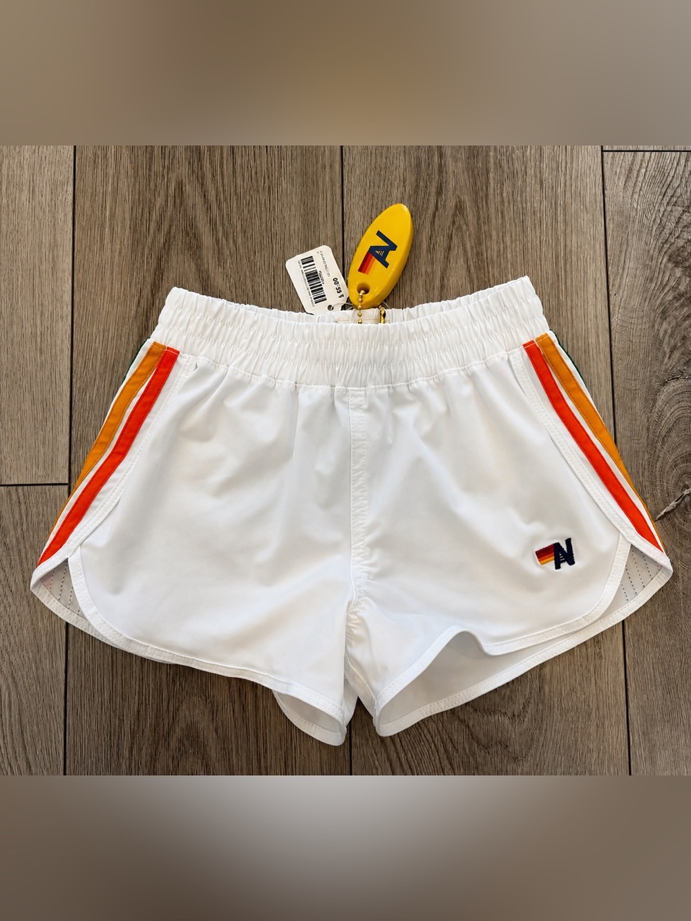 Aviator Nation 5 Stripe Kids Flex Jogger Shorts White NWT Size 6 w/ Keychain